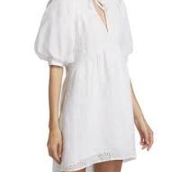 EUC Frame Womens White Self-Tie V-Neck Puff Sleeve Mini-Dress Sz M *defect* - Picture 7 of 7